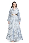 Shruti Sancheti_Blue Handloom Cotton Embroidery Jasmine Mirror Crop Top With Lehenga _Online_at_Aza_Fashions