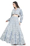 Shop_Shruti Sancheti_Blue Handloom Cotton Embroidery Jasmine Mirror Crop Top With Lehenga _Online_at_Aza_Fashions