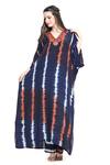 Buy_Shruti Sancheti_Blue Viscose Crepe Leheriya V Neck Tie Dye Kaftan With Pant _Online_at_Aza_Fashions