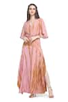 Buy_Shruti Sancheti_Pink Viscose Crepe Shibori Tie Dye V Neck Pattern Maxi Dress _at_Aza_Fashions