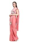 Shop_Shruti Sancheti_Peach Chiffon Embroidery Sequin Halter Zinnia Saree With Blouse  _Online_at_Aza_Fashions