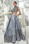 Shop_Sahil Kochhar_Blue Organza Embroidery Patchwork Leher Velvet Lehenga And Blouse Set  _Online_at_Aza_Fashions