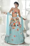 Buy_Sahil Kochhar_Blue Organza Embroidery Thread Square Neck Meryam Botancial Lehenga Set _at_Aza_Fashions