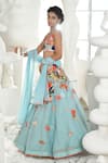 Sahil Kochhar_Blue Organza Embroidery Thread Square Neck Meryam Botancial Lehenga Set _Online_at_Aza_Fashions