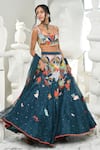 Shop_Sahil Kochhar_Green Organza Embroidery Thread Square Neck Meryam Jungle Lehenga Set _at_Aza_Fashions