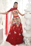 Buy_Sahil Kochhar_Red Organza Embroidery Thread Square Neck Meryam Jungle Pattern Lehenga Set _at_Aza_Fashions