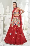 Shop_Sahil Kochhar_Red Organza Embroidery Thread Square Neck Meryam Jungle Pattern Lehenga Set _at_Aza_Fashions