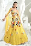 Buy_Sahil Kochhar_Yellow Organza Embroidery Thread Square Neck Meryam Jungle And Floral Lehenga Set _at_Aza_Fashions