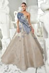 Buy_Sahil Kochhar_Blue Organza Embroidery Patchwork Asymmetric Nadima Gown  _at_Aza_Fashions