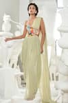 Buy_Sahil Kochhar_Green Raw Silk Embroidery Thread Prisha Corset And Draped Pant Set  _at_Aza_Fashions