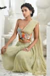 Shop_Sahil Kochhar_Green Raw Silk Embroidery Thread Prisha Corset And Draped Pant Set  _Online_at_Aza_Fashions