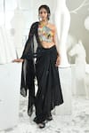 Buy_Sahil Kochhar_Black Georgette Rosiely Placement Pre-draped Saree With Blouse  _at_Aza_Fashions