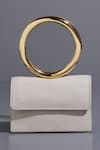 Buy_Tann-ed_White Textured Joe Halo Interlaced Mini Clutch _Online_at_Aza_Fashions