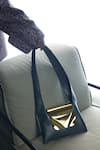 Buy_Tann-ed_Green Metallic Leather Flap Bag_at_Aza_Fashions