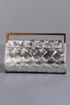 Shop_Tann-ed_Silver Textured Woven Clutch _at_Aza_Fashions