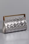 Tann-ed_Silver Textured Woven Clutch _Online_at_Aza_Fashions