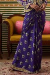 Soup by Sougat Paul_Purple Crepe Print Bloomy Mandarin Tasnim Embellished Jacket With Draped Skirt _at_Aza_Fashions