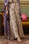 Buy_Soup by Sougat Paul_Beige Top Brocade Silk Print Jasmine Bloom Round Neck Cape Flared Pant Set 