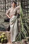 Buy_Neha & Tarun_Green Satin Crepe Embroidery Sequins French Fleur Crop Top Draped Skirt Set_at_Aza_Fashions