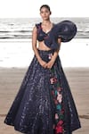 Buy_Neha & Tarun_Blue Sequin Tulle Fabric Lining Floral Corsage Applique Lehenga With Blouse _at_Aza_Fashions