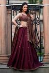 Buy_Kritika Dawar_Maroon Silk, Tissue Mirrors, Embroidery Scoop Neck Placement Lehenga Set _at_Aza_Fashions