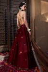 Kritika Dawar_Maroon Silk, Tissue Mirrors, Embroidery Scoop Neck Placement Lehenga Set _Online_at_Aza_Fashions