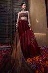 Buy_Kritika Dawar_Maroon Silk, Tissue Mirrors, Embroidery Scoop Neck Placement Lehenga Set 