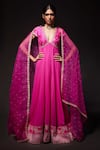 Buy_Kavitha Gutta_Pink Pure Raw Silk Embroidered Sequin Deep V-neck Zari Anarkali With Dupatta _at_Aza_Fashions