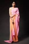 Buy_Kavitha Gutta_Peach Blouse Pure Raw Silk Embroidered Sequin Round Butti Saree With _at_Aza_Fashions