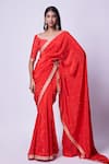 Buy_Kavitha Gutta_Red Saree 100% Silk Crepe Hand Embroidered Zari Leaf Neck With Blouse_at_Aza_Fashions