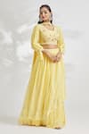 Buy_Samyukta Singhania_Yellow Blouse Organza Embroidered Sequins Blunt V Neck Lehenga Set _Online_at_Aza_Fashions