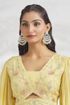 Shop_Samyukta Singhania_Yellow Blouse Organza Embroidered Sequins Blunt V Neck Lehenga Set _Online_at_Aza_Fashions