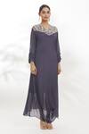 Buy_Samyukta Singhania_Grey Chiffon Embroidered Gota Patti Notched Dress _Online_at_Aza_Fashions