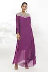 Buy_Samyukta Singhania_Purple Chiffon Embroidered Gota Patti Notched Dress _at_Aza_Fashions