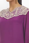 Samyukta Singhania_Purple Chiffon Embroidered Gota Patti Notched Dress _at_Aza_Fashions