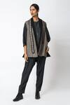 Jayati Goenka_Grey Cotton Embroidery Shawl Neck Chairo Jacket With Belt _Online_at_Aza_Fashions