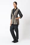 Buy_Jayati Goenka_Grey Cotton Embroidery Shawl Neck Chairo Jacket With Belt _Online_at_Aza_Fashions