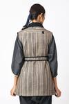 Jayati Goenka_Grey Cotton Embroidery Shawl Neck Chairo Jacket With Belt _at_Aza_Fashions