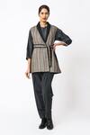 Buy_Jayati Goenka_Grey Cotton Embroidery Shawl Neck Chairo Jacket With Belt _at_Aza_Fashions