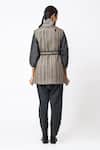 Shop_Jayati Goenka_Grey Cotton Embroidery Shawl Neck Chairo Jacket With Belt _at_Aza_Fashions