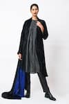 JAYATI GOENKA_Black Rayon, Velvet Open Neck Royal Wrap Around Jacket _Online_at_Aza_Fashions