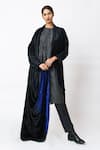 Buy_JAYATI GOENKA_Black Rayon, Velvet Open Neck Royal Wrap Around Jacket _Online_at_Aza_Fashions
