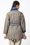 Shop_Jayati Goenka_Grey Cotton Shawl Neck Espresso Hand Block Print Jacket With Belt _at_Aza_Fashions