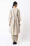 Shop_JAYATI GOENKA_Beige Linen, Chanderi Silk Embroidery Round Neck Latte Tunic With Trouser _at_Aza_Fashions