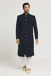 Buy_Aryavir Malhotra_Blue Sherwani Suiting Plain Nawabi And Pant Set_at_Aza_Fashions