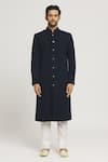 Buy_Aryavir Malhotra_Blue Sherwani Suiting Plain Nawabi And Pant Set_Online_at_Aza_Fashions
