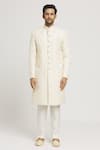 Aryavir Malhotra_Cream Sherwani Brocade Embroidered Floral Set _Online_at_Aza_Fashions