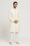 Buy_Aryavir Malhotra_Cream Sherwani Brocade Embroidered Floral Set _Online_at_Aza_Fashions