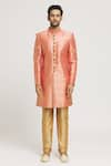 Aryavir Malhotra_Gold Sherwani Brocade Woven Floral Pattern Set _Online_at_Aza_Fashions