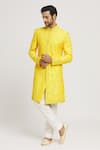 Buy_Aryavir Malhotra_Yellow Sherwani Silk Embroidered Floral Dori Set _at_Aza_Fashions